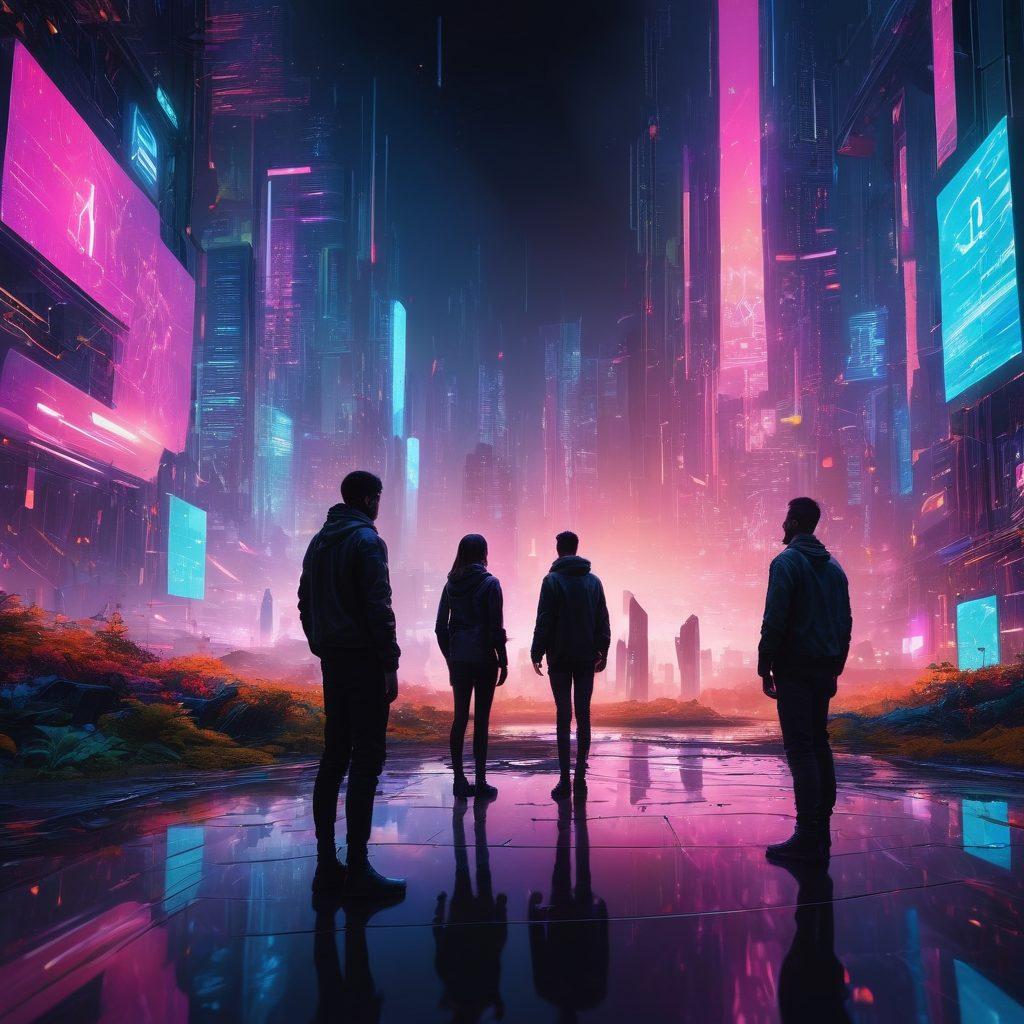 A futuristic digital landscape showcasing a variety of unique numeric domains represented as vibrant, glowing numbers floating in a colorful cyber space. In the foreground, a diverse group of people are interacting with these domains, symbolizing creativity and innovation in online presence. The background features abstract technology motifs and a bright sky suggesting endless possibilities. high-tech, cyberpunk, vibrant colors, super-realistic.
